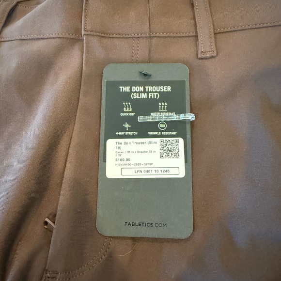 NWT Fabletics The Don Trouser Cacao Slim Fit - 31x32 - Picture 3 of 5